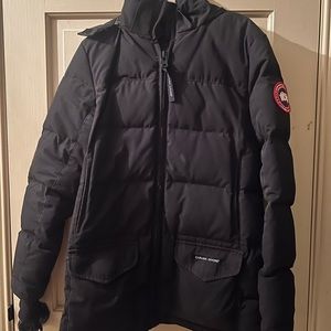 Black Canada Goose Down Jacket with Fur Trim
